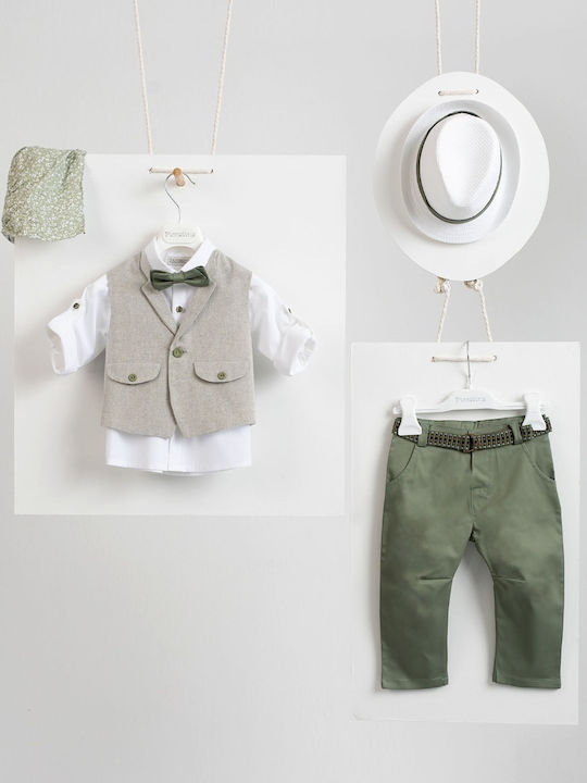 Piccolino Costum de Botez cu Vestă pentru Băiat Lin Massimo Olive 7buc