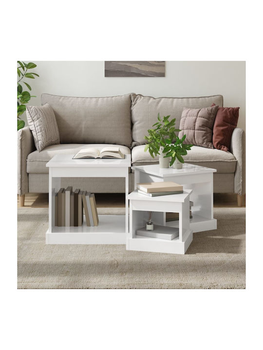 Rectangular Side Table Wooden White 3pcs L48xW4...