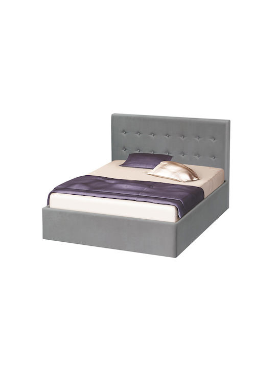 Aria Botton Κρεβάτι King Size Επενδυμένο με Ύφασμα Γκρι με Τάβλες για Στρώμα 180x200cm