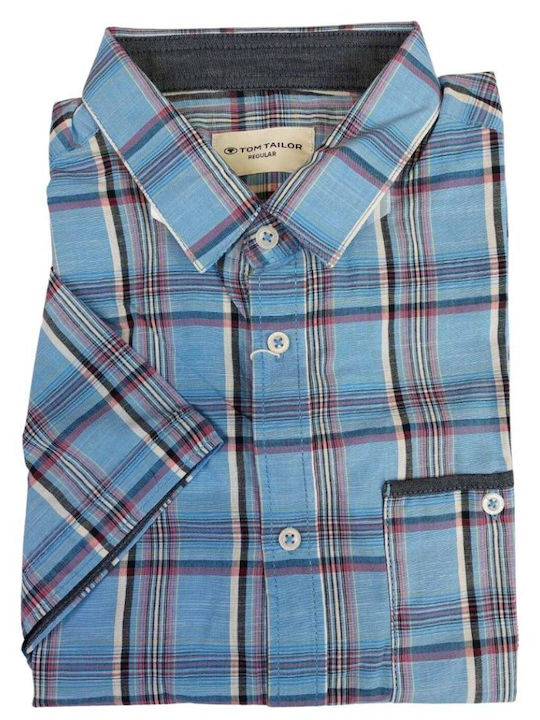 Tom Tailor Men's Shirt Short Sleeve Checked Light Blue