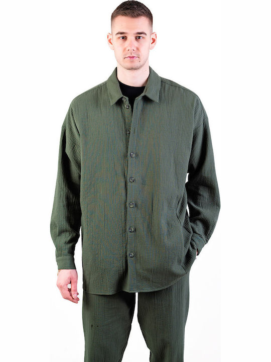 Дълъг Ръкав Overshirt в Широка Кройка Каки