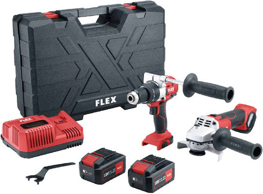 Flex 516198 Σετ Γωνιακός Τροχός & Κρουστικό Δραπανοκατσάβιδο 18V με 2 Μπαταρίες 5Ah και Θήκη