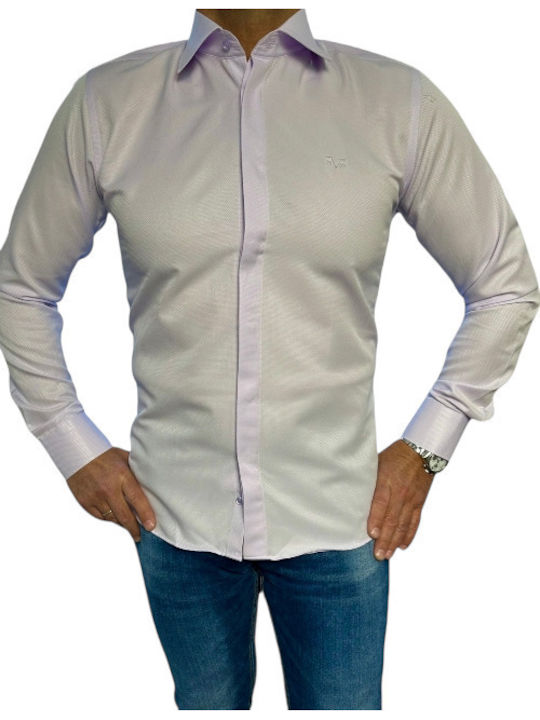 VERSACE 19V69 Milano Italy πουκάμισα με μικροσχέδιο & ρεξ γιακά SLIM FIT 70%cotton 30%pc  code 11.31 ΜΩΒ ΛΙΛΑ