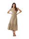 Summer Midi Shirt Dress Dress with Ruffle Beige