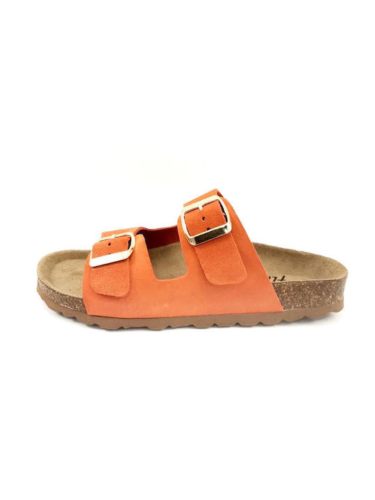 Flivver Leder Damen Flache Sandalen Anatomisch in Orange Farbe