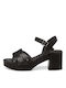 Tamaris Platform Synthetic Leather Women's Sandals Black with Chunky High Heel 1-