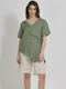 Ble Resort Collection Women's Summer Blouse Linen Short Sleeve Khaki