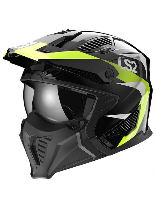 LS2 Drifter OF606 Triality Black/H-V Yellow Motorradhelm Modular ECE 22.06 1300gr