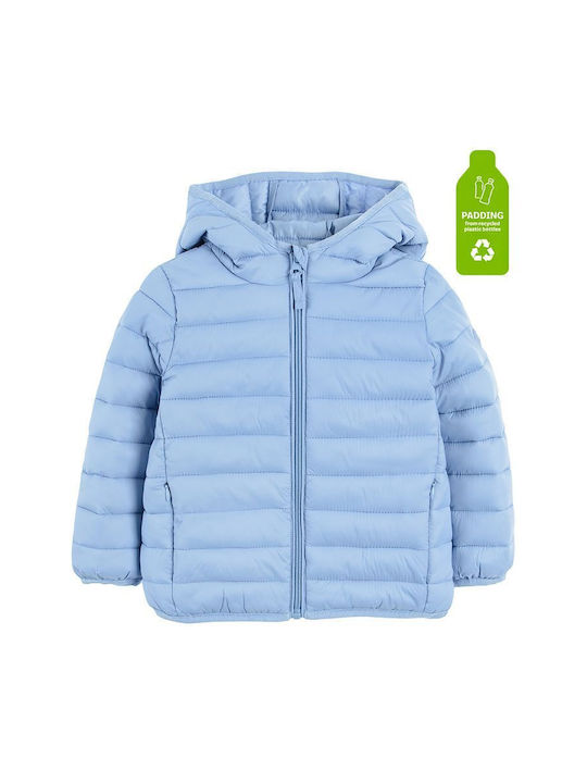 Boys Quilted Coat Light Blue with Ηood