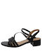Caprice Leather Women's Sandals Black with Chunky Low Heel