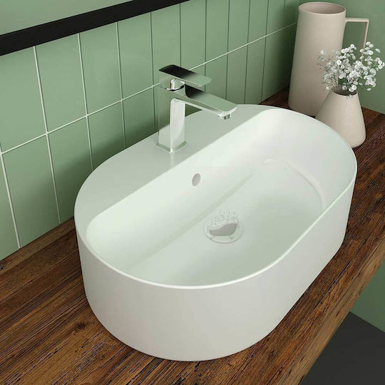 Olympia Open Oval Επικαθήμενος Νιπτήρας Πορσελάνης 60x40x17cm Λευκός