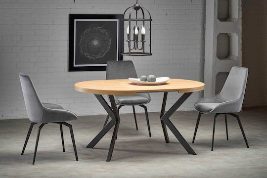 Peroni Rund Esstisch Küche Ausziehbar Holz Mit Metallrahmen Eiche Schwarz 100(+150)×100×75cm