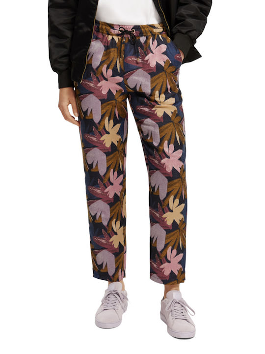 Scotch & Soda Women's Fabric Trousers with Elastic Regular Fit Floral Pink