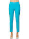 Women's High-waisted Fabric Capri Trousers with Elastic Regular Fit Azure