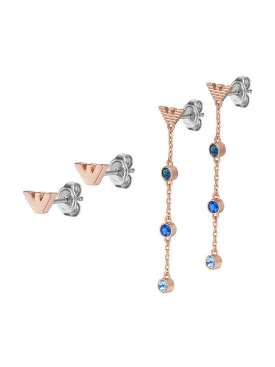 Emporio Armani Set Earrings Pendants Gold Plated with Stones