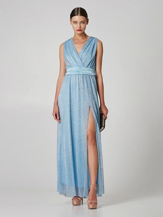 Lynne Καλοκαιρινό Maxi Φόρεμα για Γάμο / Βάπτιση Εξώπλατο Γαλάζιο