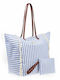 Verde Fabric Beach Bag with Necessaire Blue with Stripes