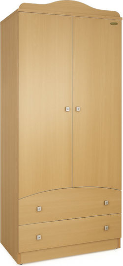 Δίφυλλη Ντουλάπα με 2 Συρτάρια Δρυς 92x54x190cm
