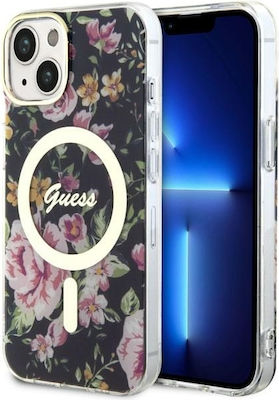 Guess Flower MagSafe Umschlag Rückseite Silikon Schwarz (iPhone 14 Plus) GUHMP14MHCFWSK