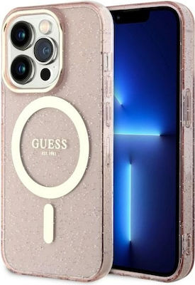 Guess Glitter Gold MagSafe Silicone Back Cover Pink (iPhone 14 Pro Max)