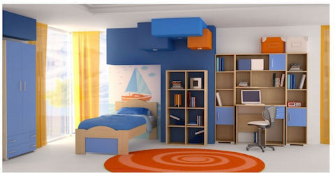 Kids Bedroom Set Wave Light Blue Oak 8pcs with Bed for Mattress 90x190cm