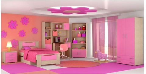 Σετ Παιδικού Δωματίου Smile Rosa Eiche 8Stück mit Bett für Matratze 90x190cm