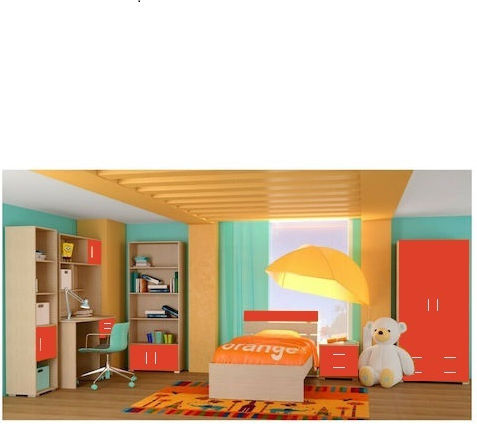 Σετ Παιδικού Δωματίου Note Rot Eiche 7Stück mit Bett für Matratze 110x190cm