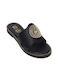 Gk Shoes Leather Women's Flat Sandals in Black Color