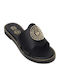 Leather Women's Flat Sandals in Black Color