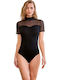 Bodysuit pentru femei cu transparență Negru