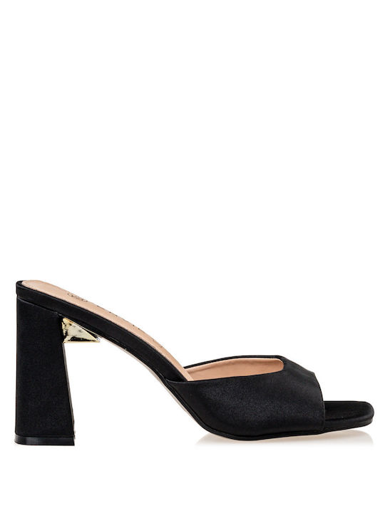 Envie Shoes Δερμάτινα Mules με Χοντρό Ψηλό Τακούνι σε Μαύρο Χρώμα
