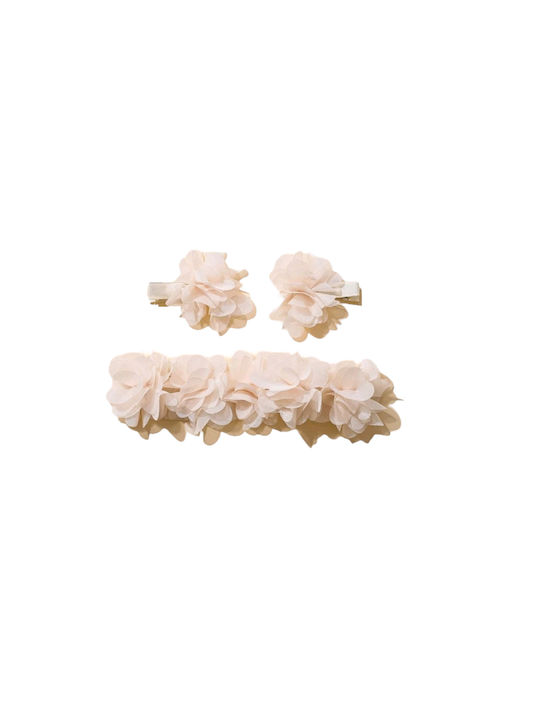 Baby Ivory Band mit Blumen + 2 Clips für Taufe und Brautjungfern 0-5 Jahre alt