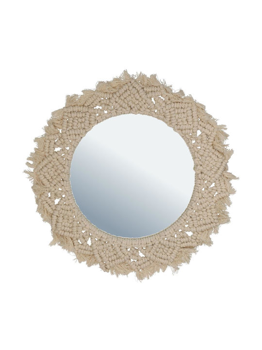 ArteLibre Wall Mirror with Beige Fabric Frame Diameter 35cm 1pcs