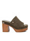 160677 Suede Mules με Χοντρό Ψηλό Τακούνι σε Χακί Χρώμα