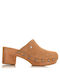 Xti Chunky Heel Leather Mules Tabac Brown