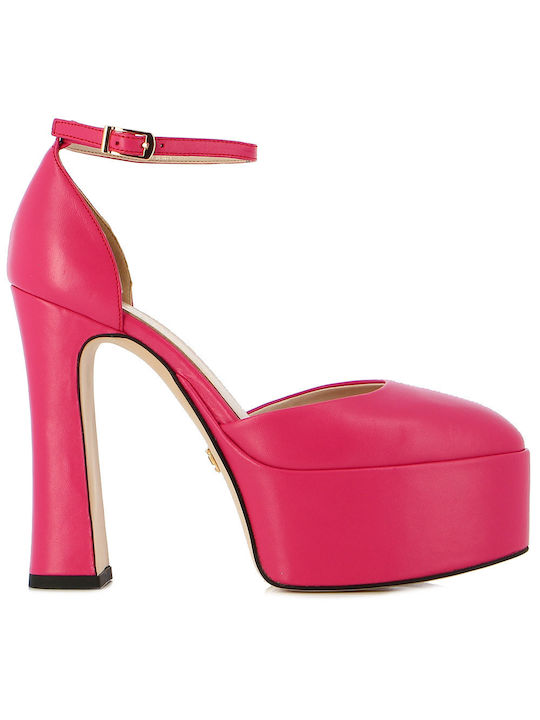 Guy Laroche Leather Fuchsia High Heels with Strap 833-02