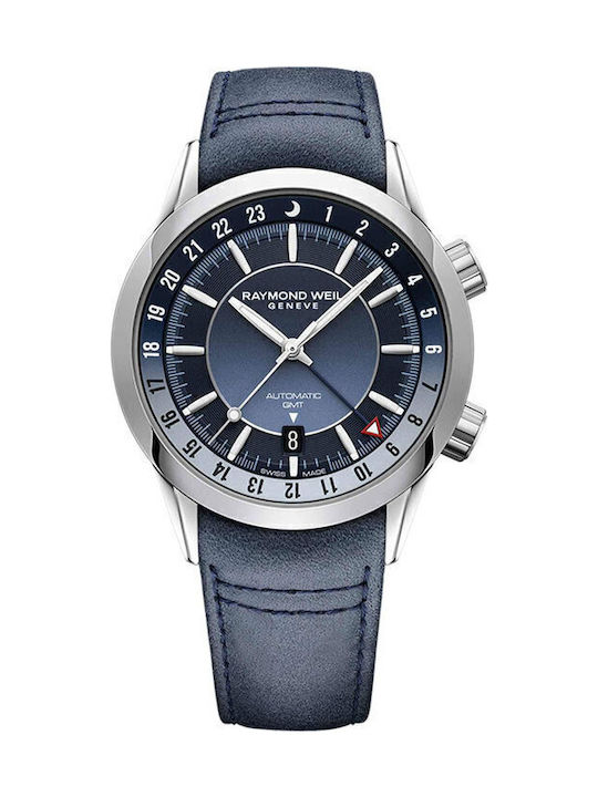 Raymond Weil Ανδρικό Ρολόι 40.5mm Αυτόματο με Μπλε Δερμάτινο Λουράκι
