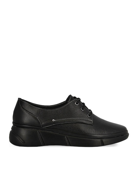 Δερμάτινα Γυναικεία Oxfords σε Μαύρο Χρώμα