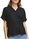 Fransa Women's Summer Blouse Short Sleeve with V Neckline Black