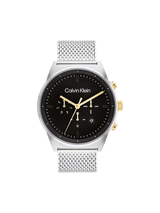 Calvin Klein Uhr Chronograph Batterie mit Silber Metallarmband