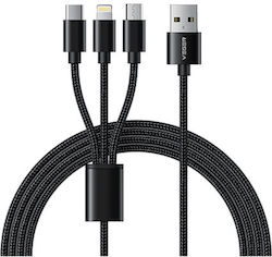 Veger V303 Geflochten USB zu Blitzschlag / Typ-C / Micro-USB Kabel 2.4A Schwarz 1.5m