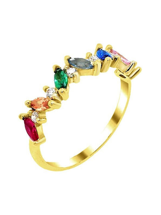 14K Gold rainbow ring with cubic zirconia