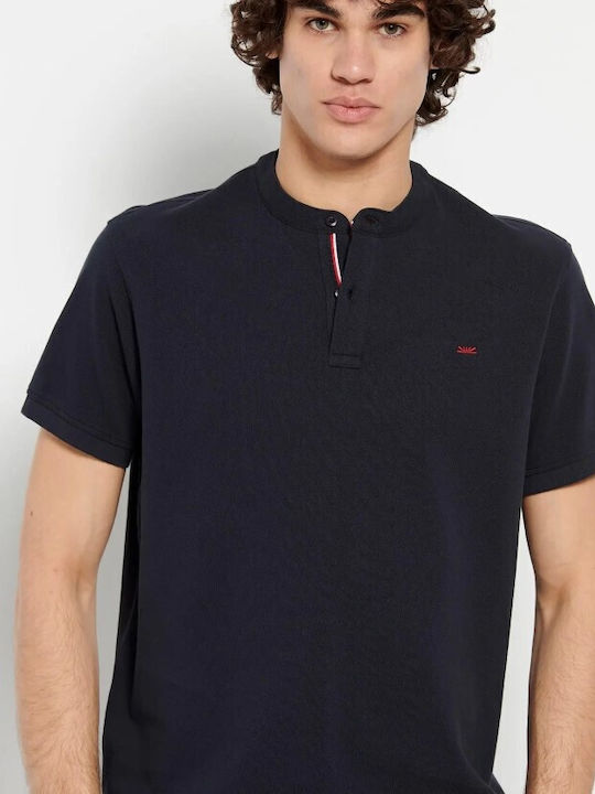 Funky Buddha Men's Short Sleeve Blouse with Buttons Navy