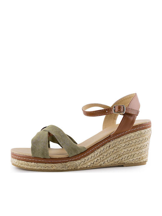 835113 Women's Fabric Ankle Strap Platforms Khaki
