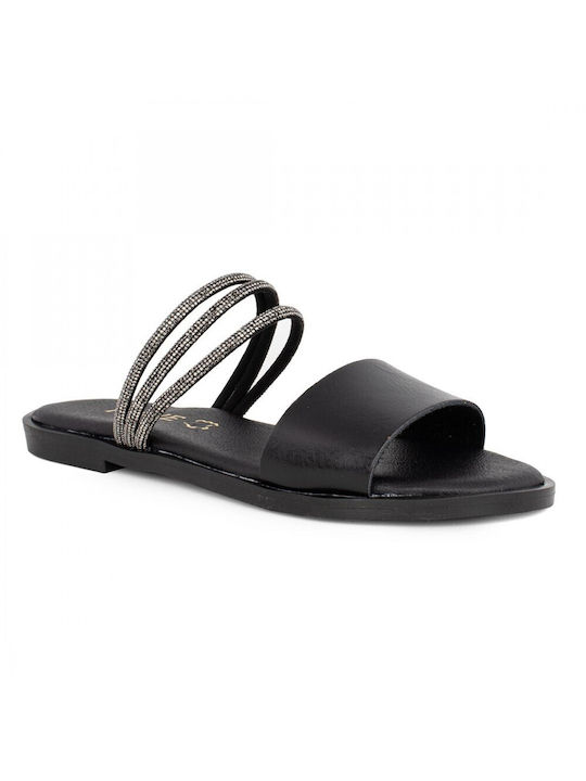 Women's Leather Flat Sandal Prive 169 Black