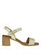 Eva Frutos Anatomic Leather Women's Sandals with Ankle Strap Gold with Chunky Medium Heel