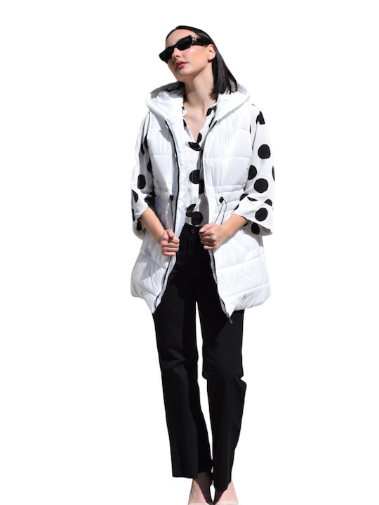 Women's sleeveless jacket with built-in hood, white color (code MAZ93)