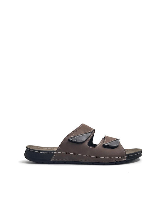 AK men's comfort slippers with double strap brown