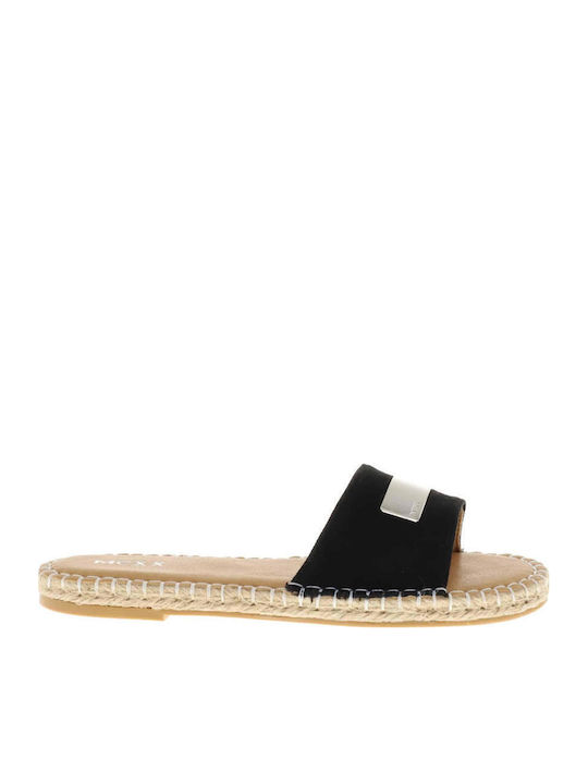 Leather Women's Flat Sandals in Black Color