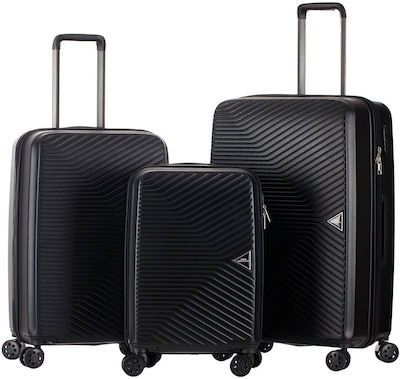 Prism Travel Suitcases Hard Black with 4 Wheels Set of 3pcs